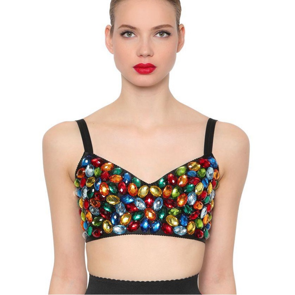 Dolce And Gabbana Runway Rainbow Crystal Bustier Bra Top Size 46